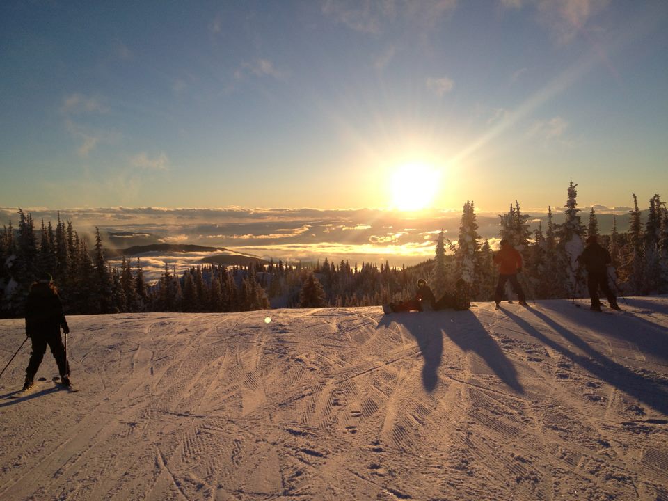 Skiing off into the sunset, Silver Star nightskiing starts with sunset, photo by Sarah Cormode