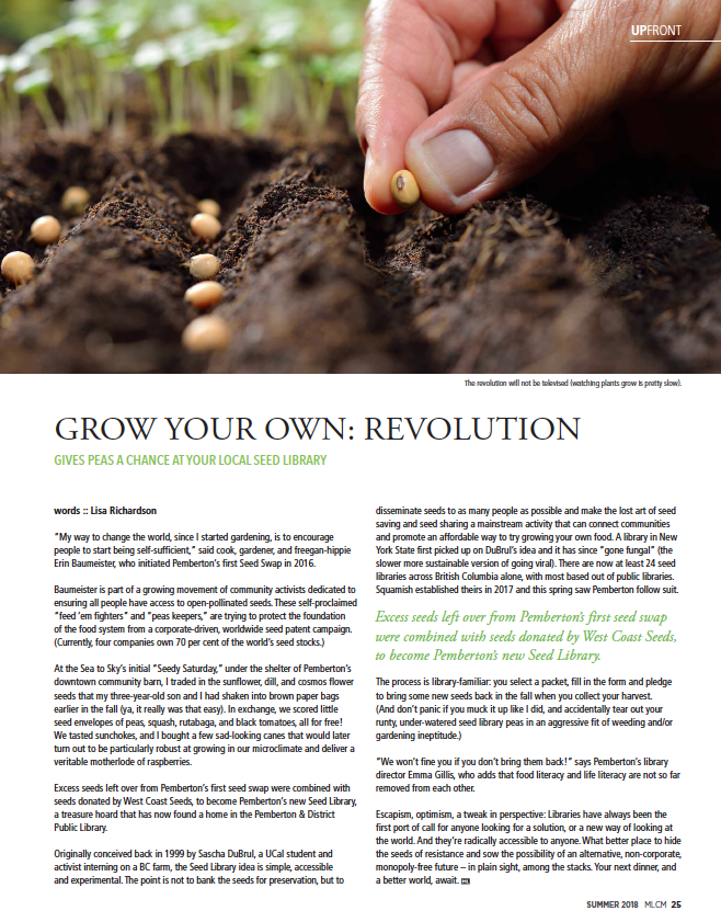 Mountain Life summer 2018 seed libraries article by lisa Richardson